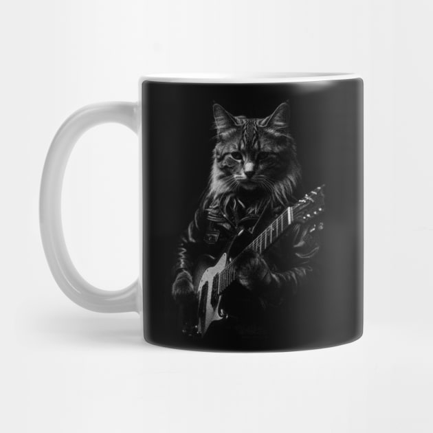 Cute Cat Rock Star Guitar Player by Kali Space